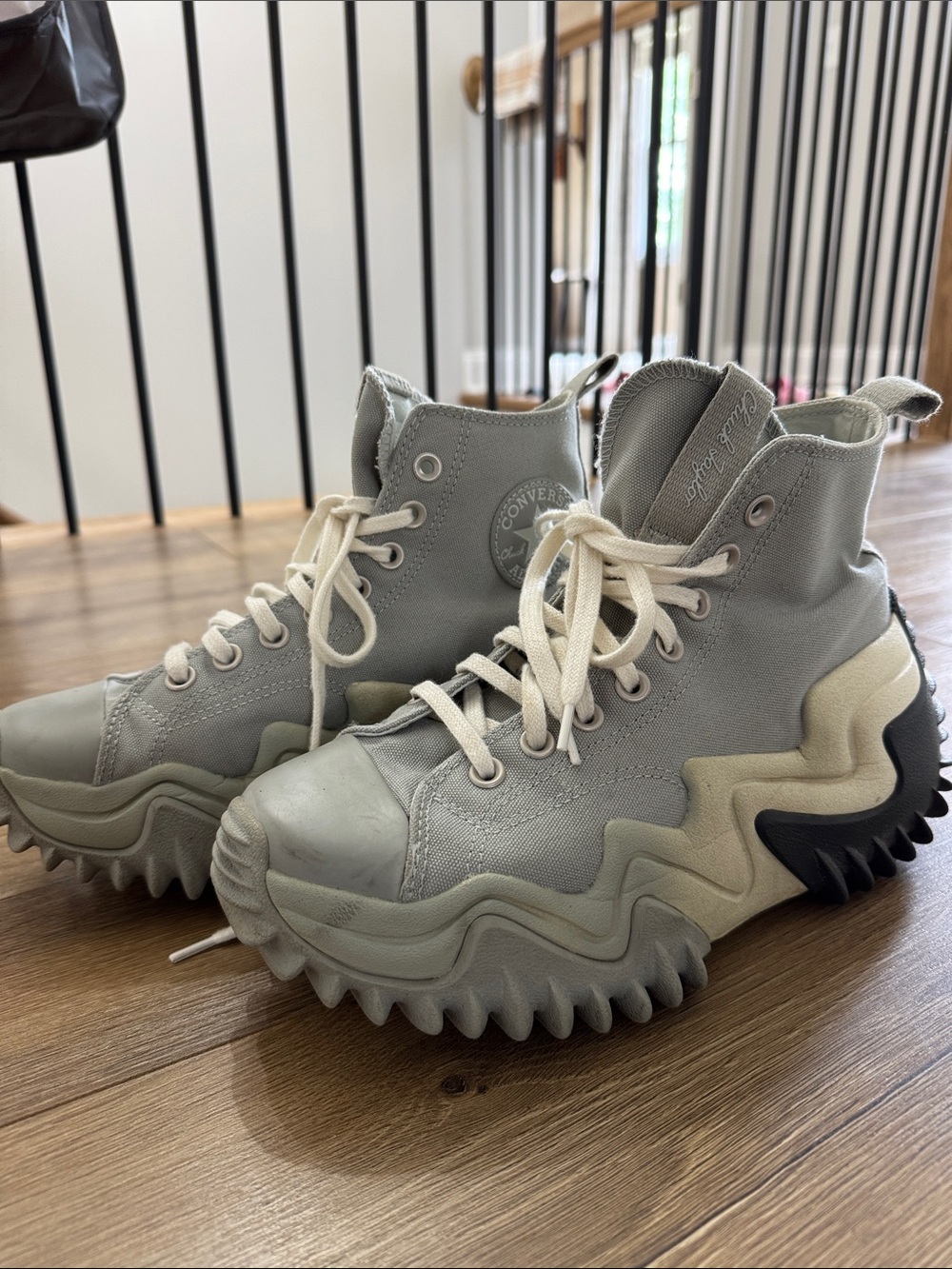 Converse Women’s Lace-Up Chunky Sole High-Top Boots in Light Gray and Cream